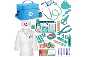XZZO Doctor Kit for Kids, Pretend Play Dentist Set for Toddlers with Medical Bag & Real Stethoscope, Realistic Wooden Medical