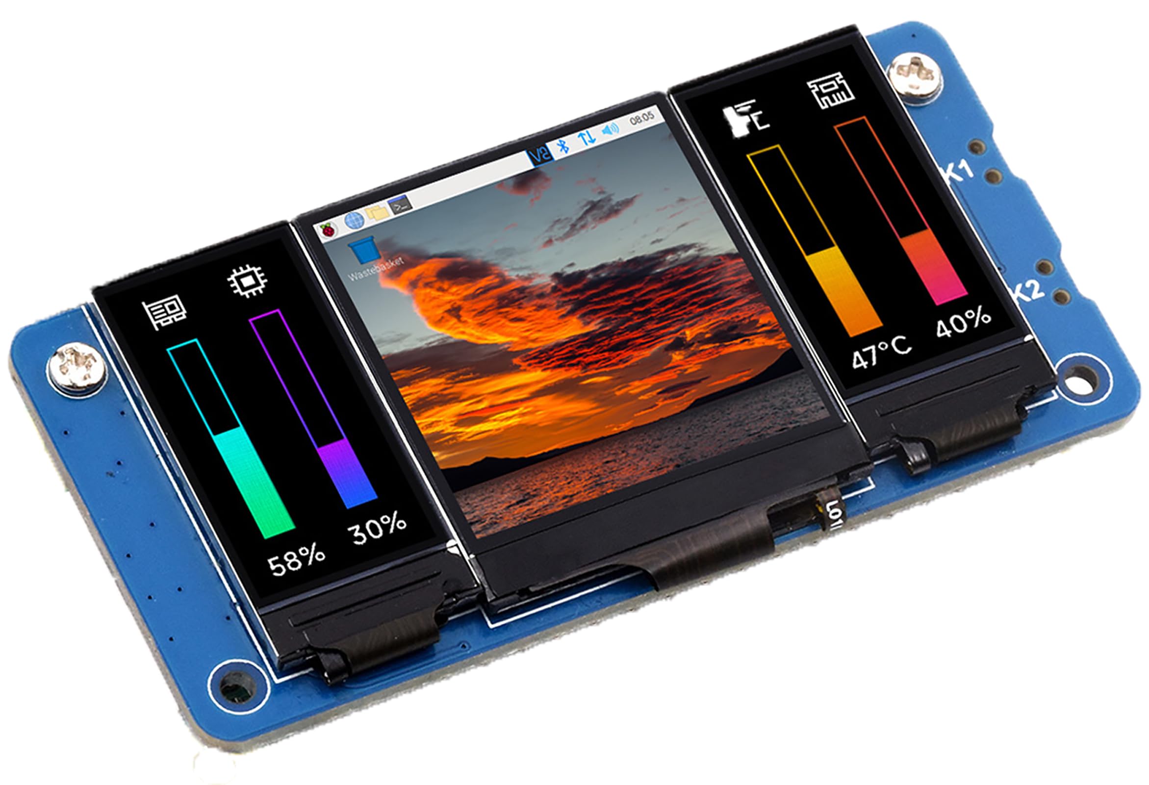 waveshare Triple LCD HAT for Raspberry Pi, Onboard 1.3inch IPS LCD 240×240 Resolution Main Screen and Dual 0.96inch IPS 160×80 Resolution LCD Secondary Screens, SPI Interface