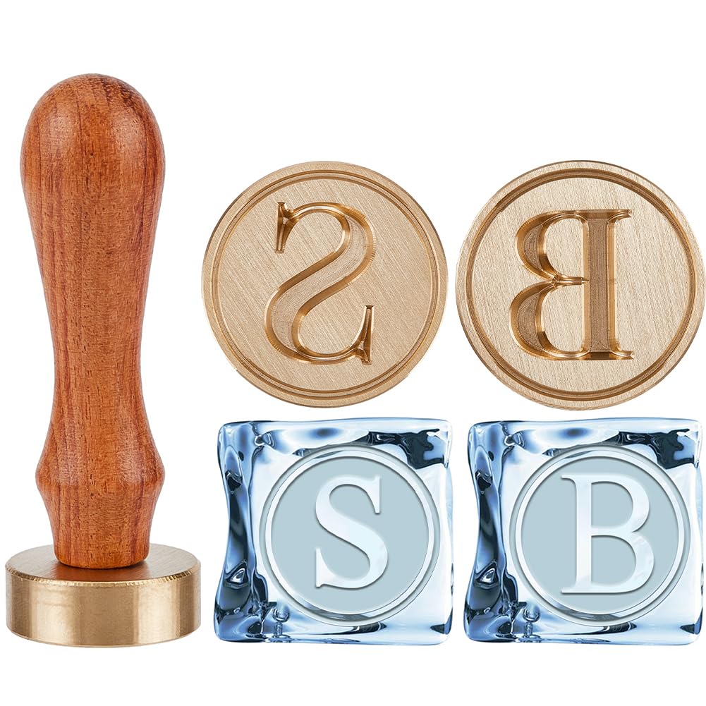 CRASPIRE Letter B and S Ice Stamp Set 2Pcs 1.2" Stamp Heads+1Pc Wooden Handle Initials Ice Cube Branding Stamp Removable Brass Replacement for Cocktail Party Whiskey Mojito Drinks Wedding Making DIY