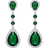 EleQueen Women's Silver-tone Cubic Zirconia Teardrop Bridal Dangle Earrings Clear