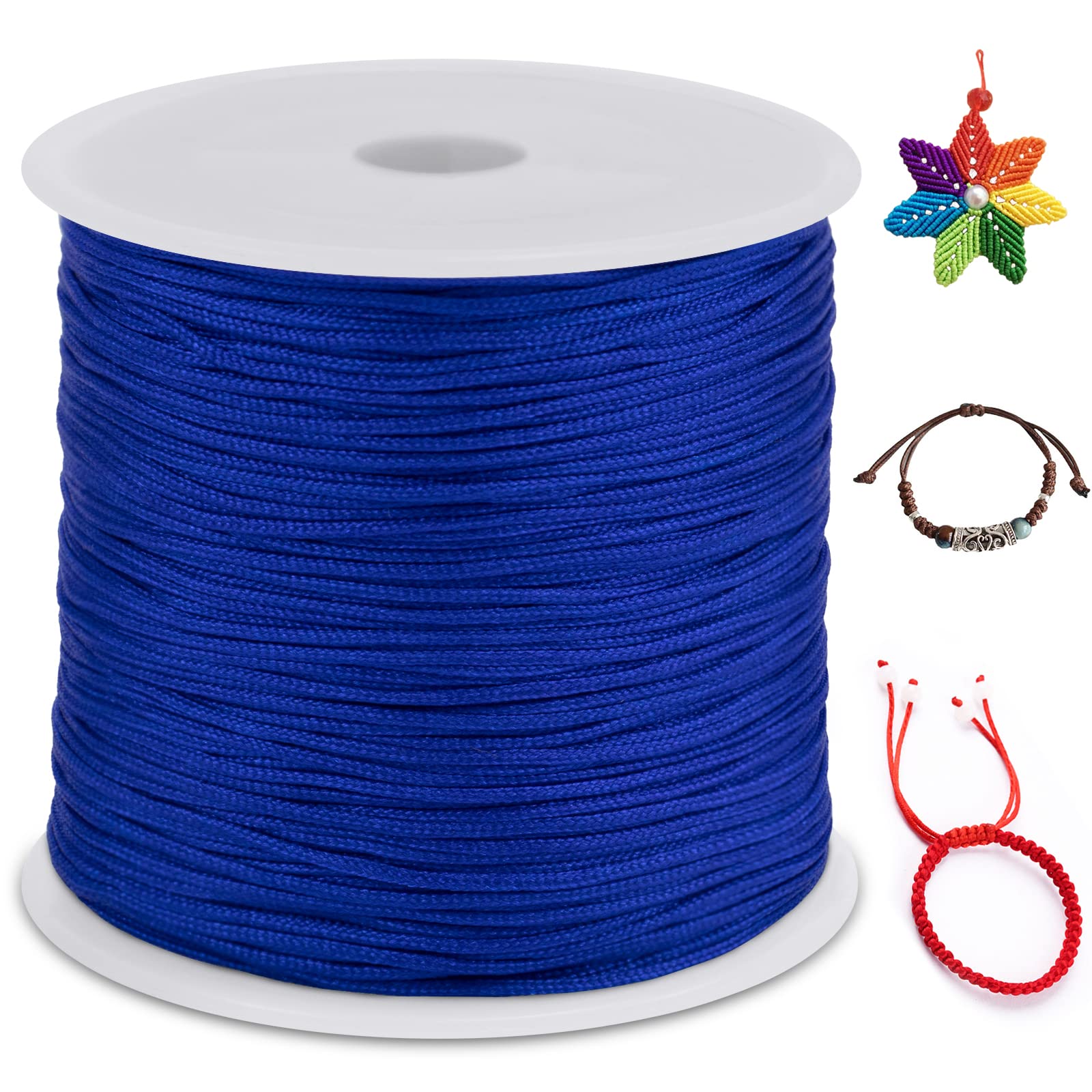 LEREATI Nylon Cord 0.8mm x 100m, Satin Cord Nylon String Macrame Cord, Coloured Beading Thread String for Making Bracelet, Necklace, Chinese Knot, Jewellery (Royal Blue)