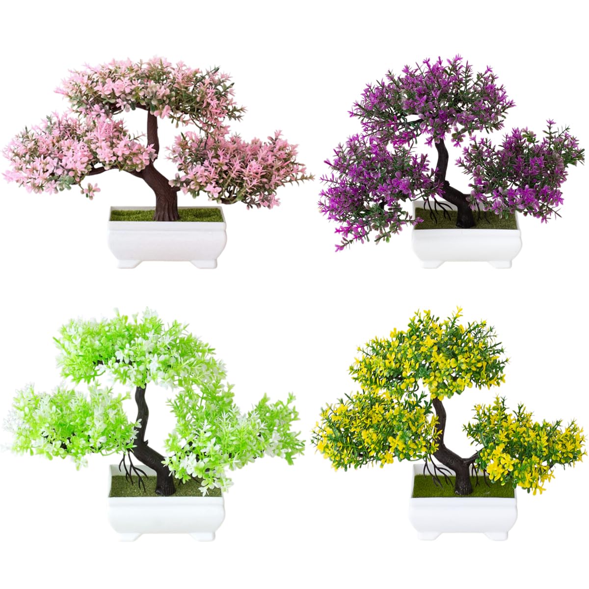 Artificial Bonsai Tree,4 Pieces Fake Plant in Pot Artificial Flowers Simulation Decorative Bonsai Potted Plant for Home Balcony Office Desk Table Decor