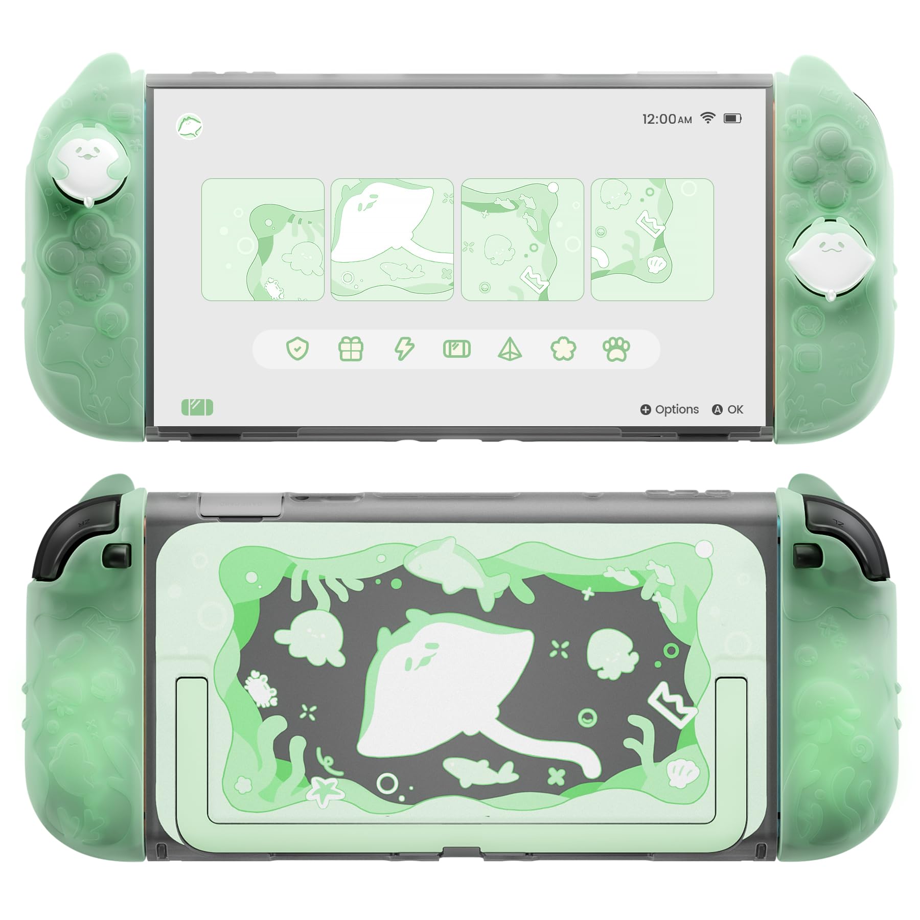 PlayVital Protective Case for Nintendo Switch 2,Kawaii Ocean Whisper Series Dockable Hard Shell Case +Silicone Grips for Switch 2 with Thumb Grips & Sticker, Shockproof Protection Cover -Pastel Green