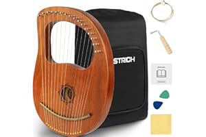 STRICH Lyre Harp, 16 Strings, Mahogany, Copper Saddle Lyre Harp Set with Spare Metal Strings, Tuning Wrench, Black Custom Gig Bag and Manual