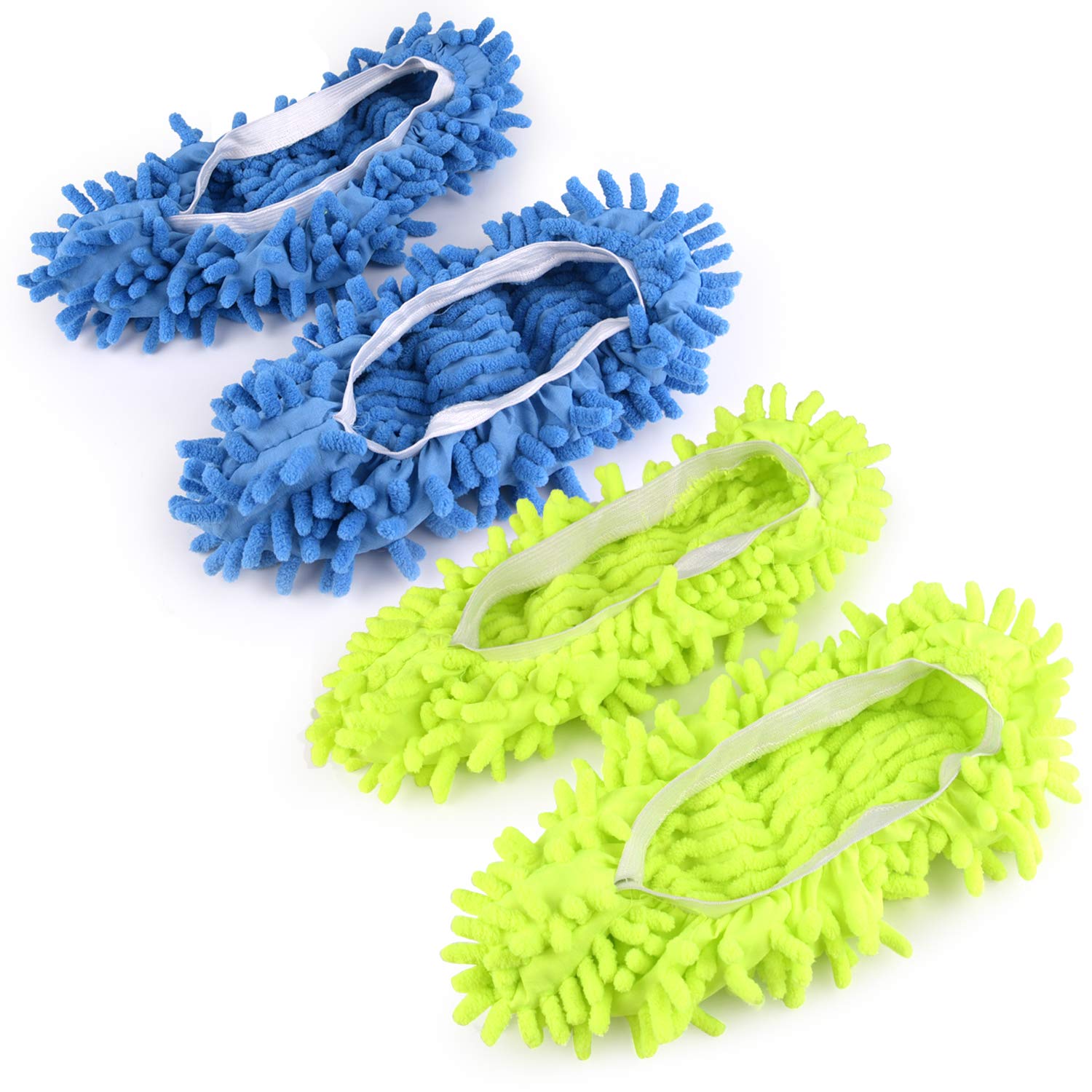 TUPARKA 2 Pairs Mop Slippers Mop Shoe Microfibre Slippers for Cleaning Multi-Function Floor Cleaning Shoe Covers (Green and Blue)