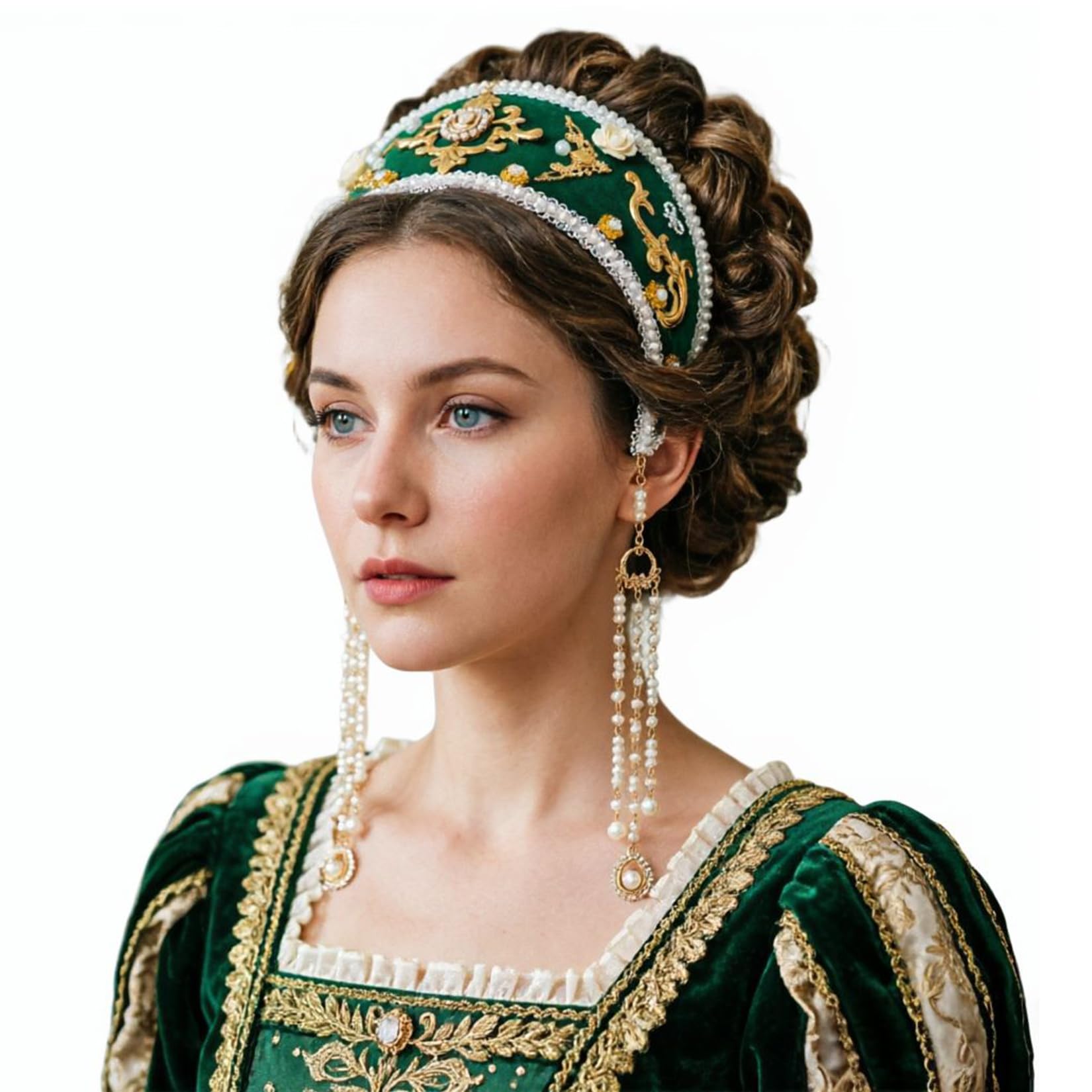 BPURB Anne Boleyn Headband Elizabethan Victorian Royal Coronet Hood Tiara Hat Medieval Renaissance Tudor Queen Headpiece for Women