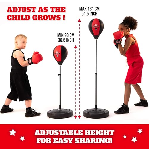 Kids Punching Bag With Stand - Adjustable Boxing Set With Gloves For Ages 3-10 Years