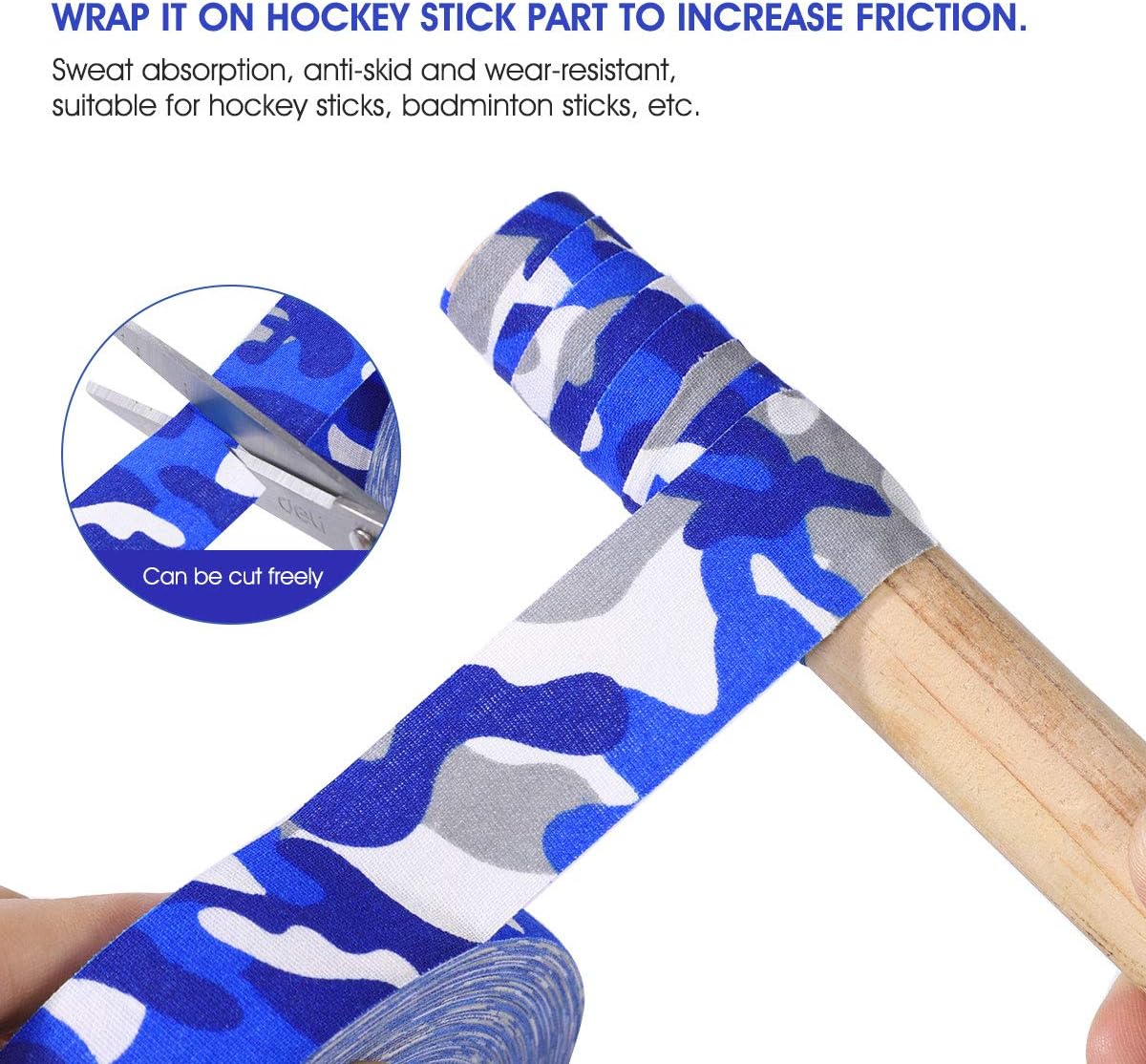 IMIKEYA 2.5cmx25m Camouflage Hockey Tape Slip and Wear-resistant Tape for Hockey Sticks and Gloves, Blue - Image 4