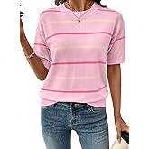 SHEWIN Womens Tops Crewneck Short Sleeve Sweater Pullover Knit Striped Shirt Spring Outfits for Women 2026