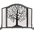 Plow & Hearth Metal Fireplace Screen Tree of Life Black | 44" W x 33" H | Flatguard | Spark Guard Grate | Iron Fire Place Cover | Wood Stove Accessories