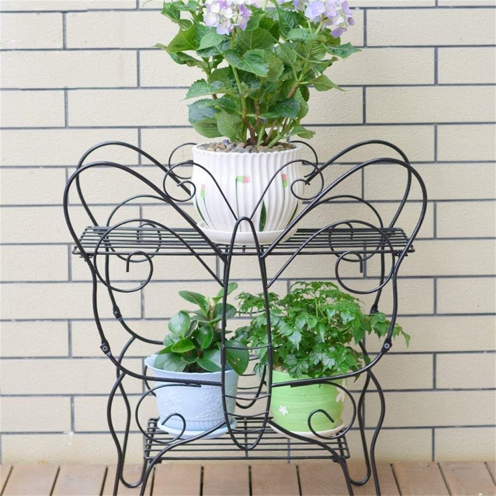 Cxmm Home Black Butterfly Shape Anti-Corrosion Iron Art Flower Racks/Stand,2 Tiered Foldable Flower Pot Rack,Living Room Balcony Floor Bonsai Garden