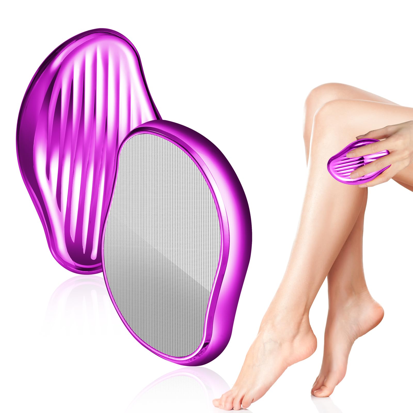 Crystal Hair Eraser Painless Hair Removal Stone Foot File Portable Silky Smooth Crystal Epilator for Foot Legs Back Body Chest, Purple