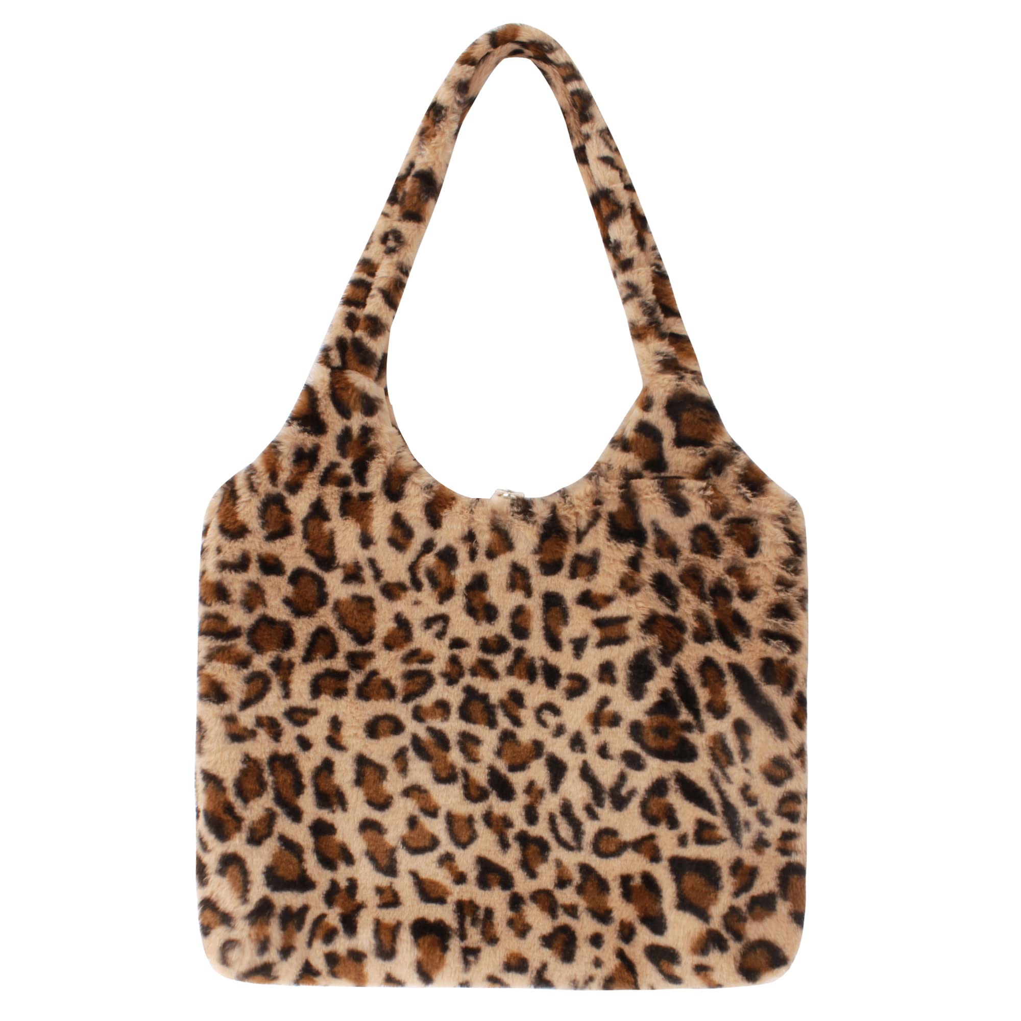 MEGAUK Fashion Leopard Print Tote Bag Large Capacity Fluffy Plush Shoulder Bag For Ladies