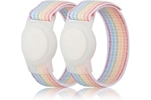 QONUIY Kids Wristband Compatible with Apple AirTag, Protective Case for Air Tag GPS Tracker Holder with Nylon Bracelet, Adjustable Anti Lost Watch Band for Toddler Child Elder(2PacksRainbowA)