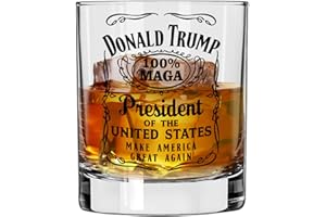 Patriots Cave - Donald Trump Whiskey Label 100% MAGA 10.5 oz Whiskey Glass for Dad, Gift for Husband, Stepfather Gift Idea, Unique Gifts for Men, Trump Stuff, Maga Merch