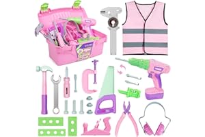 EP EXERCISE N PLAY Kids Tool Set, Toy Tool Set with Electric Drill Toy & Toy Tool Box, Toddler Tool Set for Age 3+Years Old, Pretend Play Construction Tool Toy Set, Kids Tool Kit for Girl Boy Gift(Pink)