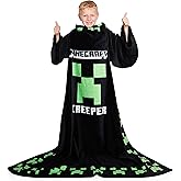 Minecraft Wearable Blanket for Kids and Teenagers - One Size Kids Blanket with Sleeves Cosy Lounge Wear Gifts for Boys