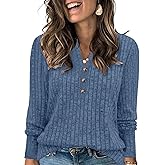 Plus Size Tops for Women Long Sleeve V Neck Button Down Shirts Casual Loose Tunic Sweaters Fall Winter Outfits L-4XL