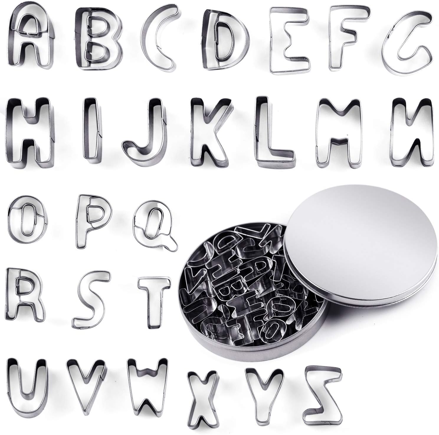Supkiir Cookie Cutter Set, Alphabet Shapes Stainless Steel Cutters for Party, Fondant, Donuts, Clay, Kitchen Baking