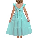 GRACE KARIN Girls Dress Summer Tie Back Party Dress Ruffle Sleeve Smoke Tiered Special Occasions Maxi Tween Dresses Size 5-14