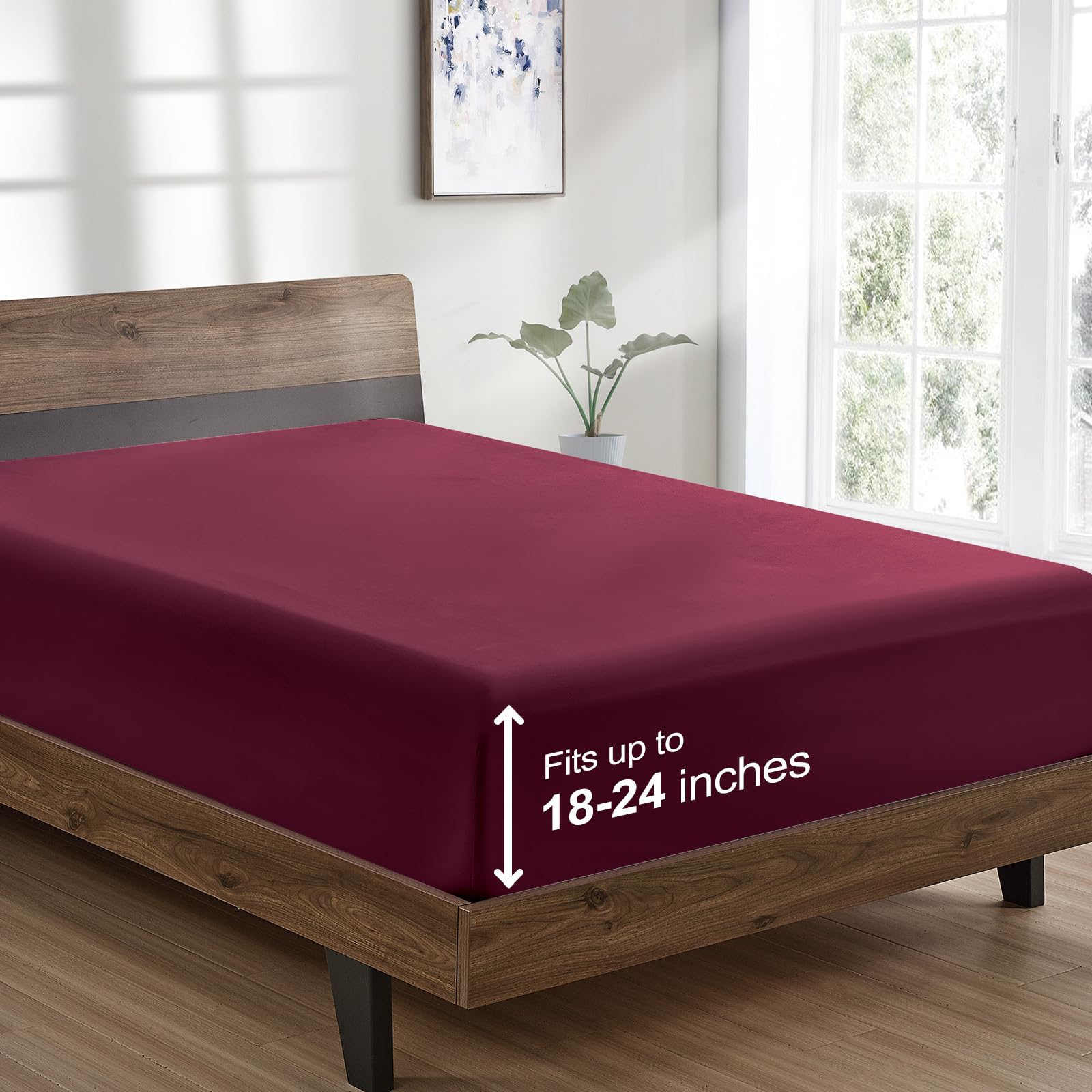 FreshCulture Twin XL Fitted Sheet Only - Hotel Quality Ultra Soft & Breathable Brushed Microfiber Fitted Sheet with 21 Inch Deep Pockets - Fits Twin XL Size Bed (Burgundy)
