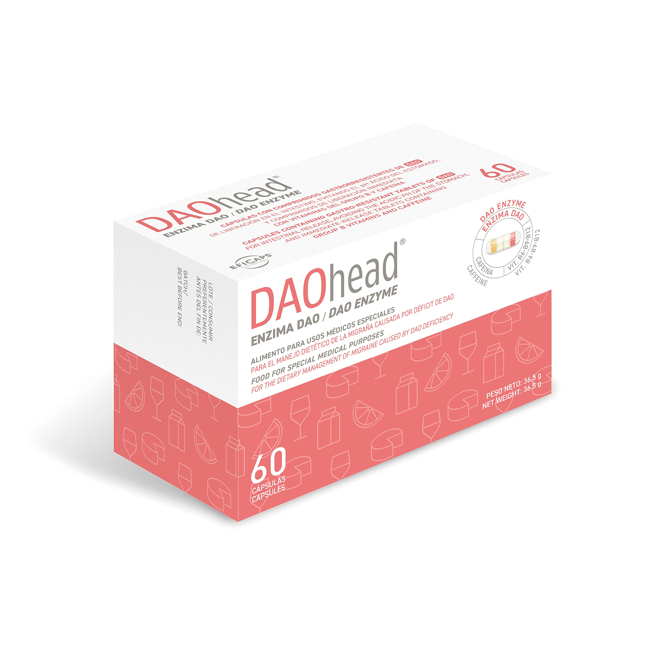 DR Healthcare - DAO Head - DAO Enzyme - Vitamins B6, B9, B12 and Caffeine - Support for Dietary Histamine Balance - 60 Capsules with Gastro-Resistant DAO Mini Tablets