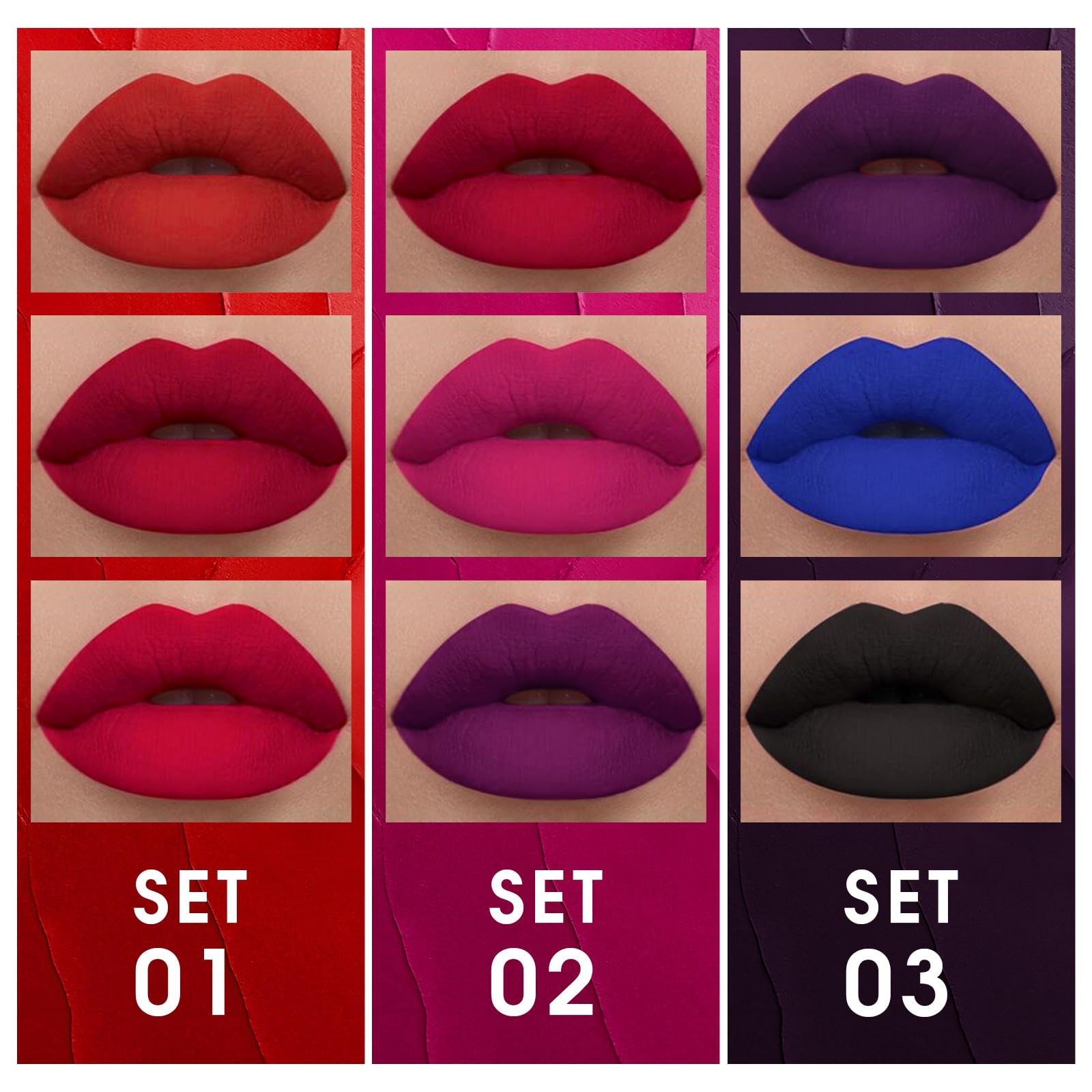 3 Colors Red Matte Liquid Lipstick Set, Burgundy Ruby Red Lip Gloss for Women, Vampy Halloween Makeup, High Impact Long Lasting Lip Stain, Nonstick Cup Smudge Proof & Waterproof Velvet Lip Tint