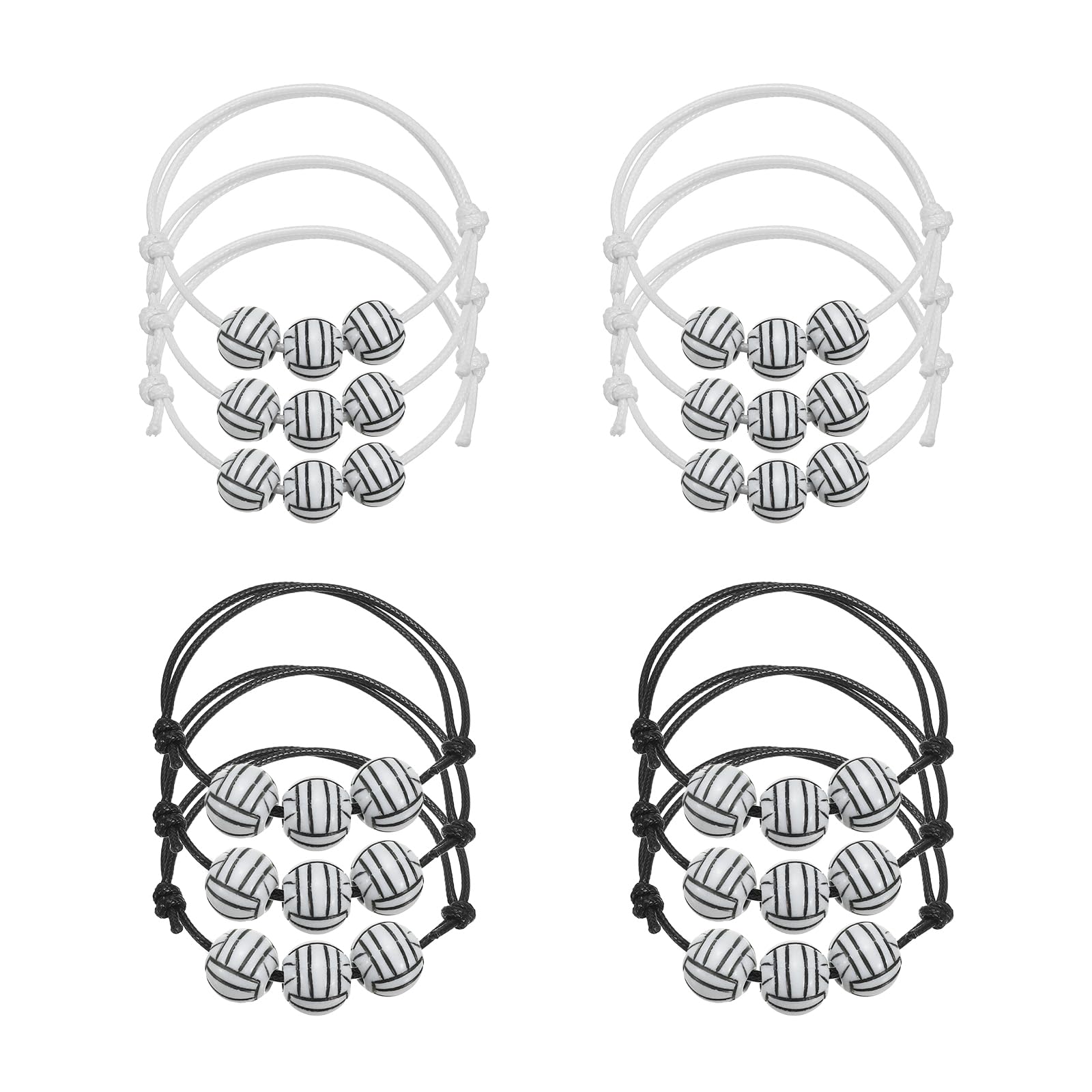 PATIKIL 12mm Volleyball Charm Bracelets, 12 Pcs Sports Beads Bracelet Inspirational Wristbands for Teen Adults Sport Theme Party Favors, Black White