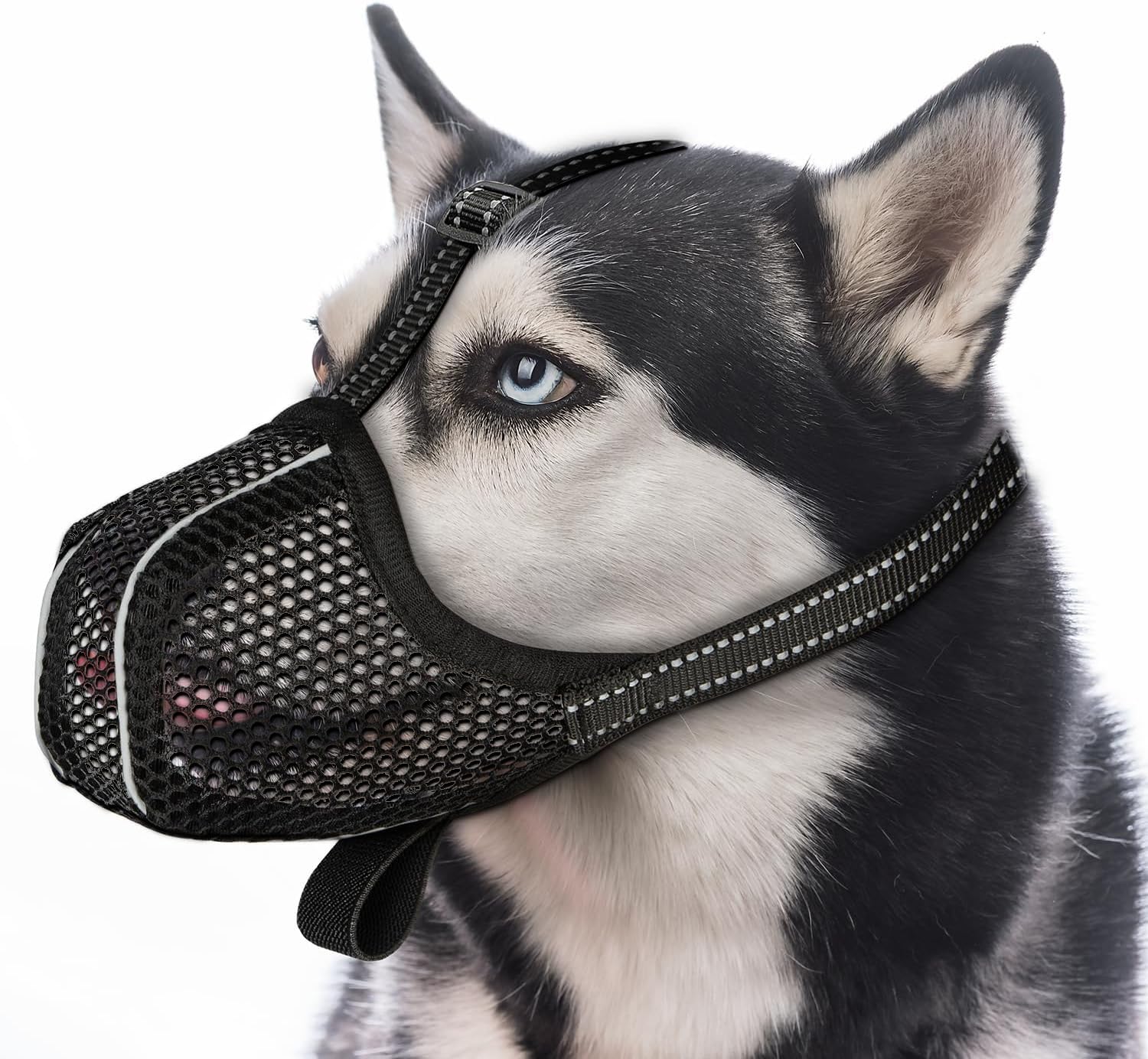 Diketone Dog Muzzle,Dog Muzzle to Prevent Eating/Chewing/Biting, Breathable Reflective Adjustable Muzzle for Large Dogs(Black_L)