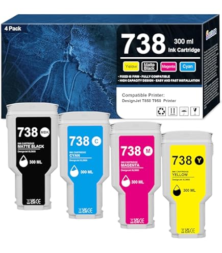 HP738 インクカートリッジ 300ml 5本セット　取付期限内 Amazon.com: HP 738 300-ml Cyan DesignJet Ink Cartridge : Office