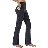Keolorn Women's Bootleg Yoga Pants with Hidden Pockets Tummy Control Running Legging Long Bootcut