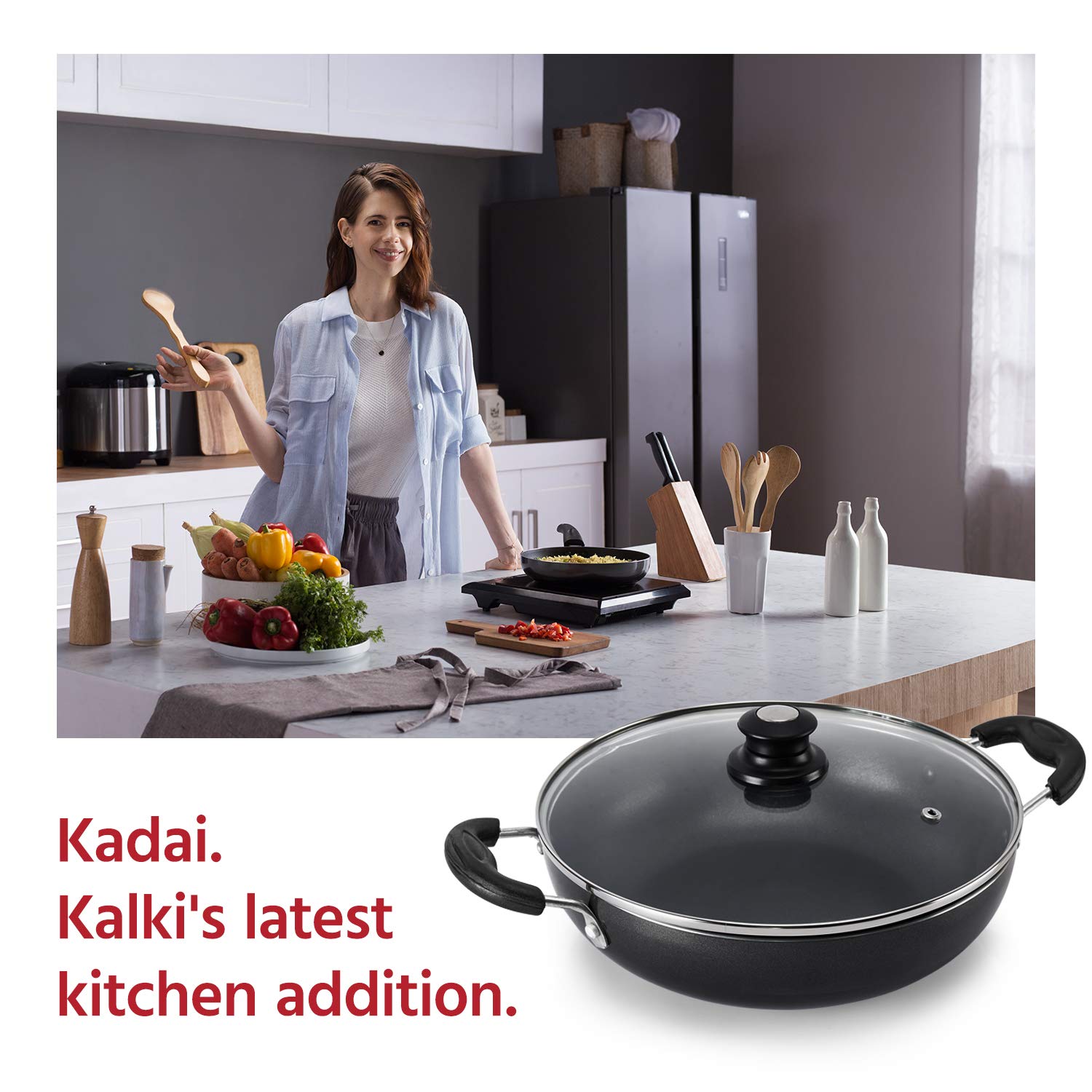 Lifelong Non-Stick 2 litre Kadhai with Glass Lid