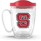 Tervis Made in USA Double Walled North Carolina State Wolfpack Insulated Tumbler Cup Keeps Drinks Cold & Hot, 16oz Mug - Red Lid, Primary Logo