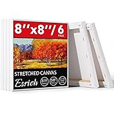 ESRICH Stretched Canvas, 6 Pack 8x8, Primed Acid-Free, Wood Framed Blank Canvas, Art Canvases for Beginners, Artists, Used for Oil, Acrylic Paint, Pouring Painting