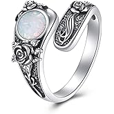 JERWLI Rose Spoon Rings 925 Sterling Silver Opal Thumb Rings Jewelry Gifts for Women