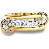 Bopiu Gold Silver Stackable Rings for Women Non Tarnish, Interlocked Mixed Metals Stack Rings Set, 18k Gold Plated Cubic Zirconia Statement Rings