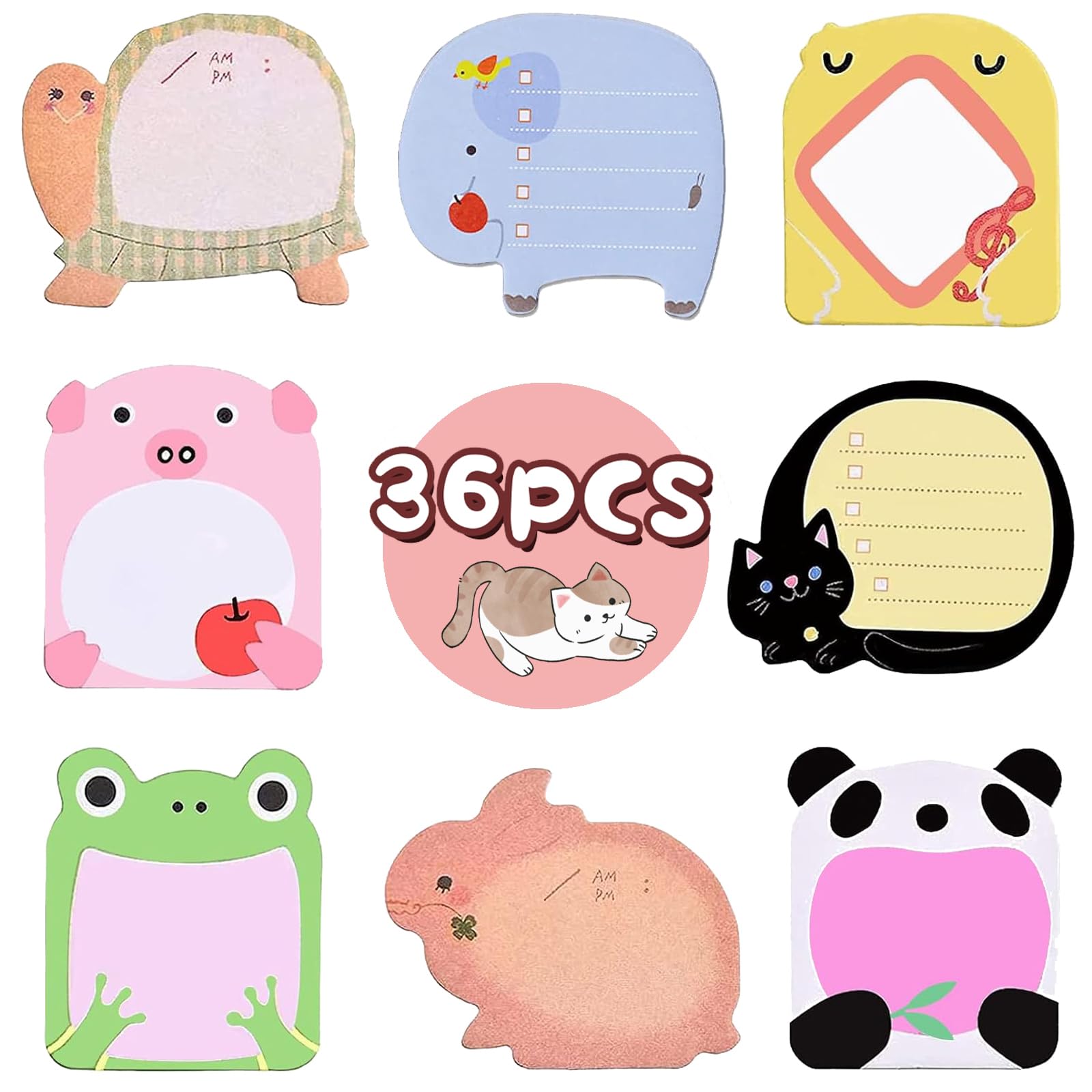 AMFUN 36 Pack Cute Sticky Notes Set, Cartoon Animal Stickys Noted, 8 Styles Animals,Refrigerator Sticky Notes, Small Sticky Notes, Party Bags Filler for School, Office, Student Class Gifts