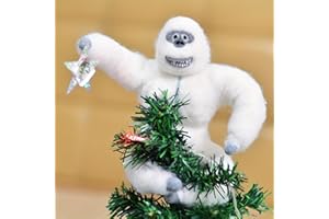 LIN&BABAY Abominable Snow Monster Christmas Tree Topper, Handmade Cotton Chimpanzees Hugger with Star, White, Xmas Tree Ornam
