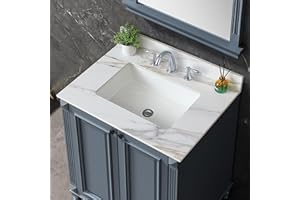 RUNBOLL 37 in Vanity Top with Sink, Marble Bathroom Vanity Top with 4" Backsplash, Pre-Drilled 3 Faucet Holes, Undermount Rectangular Middle Sink, Sintered Stone Vanity Tops (Cabinet Not Included)