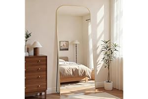 Antok Full Length Mirror with Stand, 58"x20"Floor Mirrors with Aluminum Frame, Rounded Top Floor Standing & Wall Mountable Mirror for Bedroom, Living Room, Gold