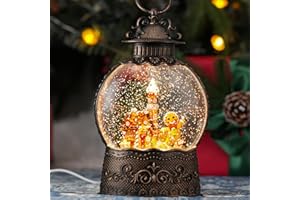 QUKULOV Snow Globe with Gingerbread Man, Light Up Christmas Snow Globes with Music Timer - USB Plug or Battery Operated Glitter Globe Indoor Christmas Decorations
