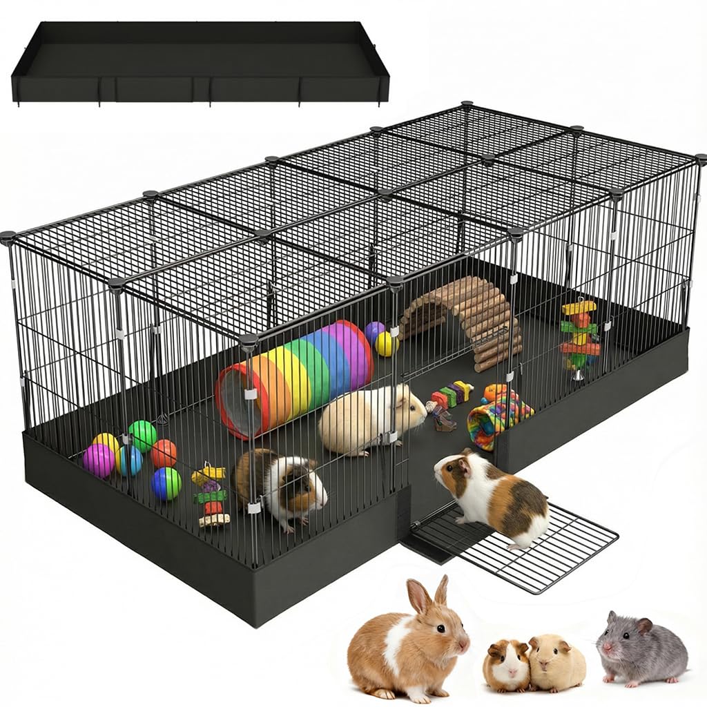 Photo 1 of 20 Planes Guinea Pig Cages Enclosed Hamster Cage with Door & Waterproof Liner, Expandable Cage for Guinea Pigs, Metal Wire Yard Fence Rabbit Cage