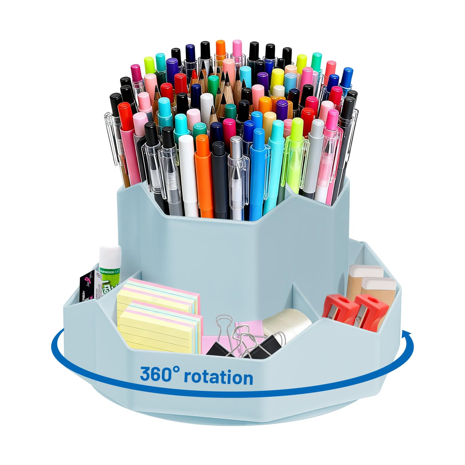 Lvjkes Rotating pen holder, Stationary organiser, Pen holder for desk 9 compartments, upgraded large capacity 360°rotatable, can accommodate pencils, colored pens, various stationery (Blue)