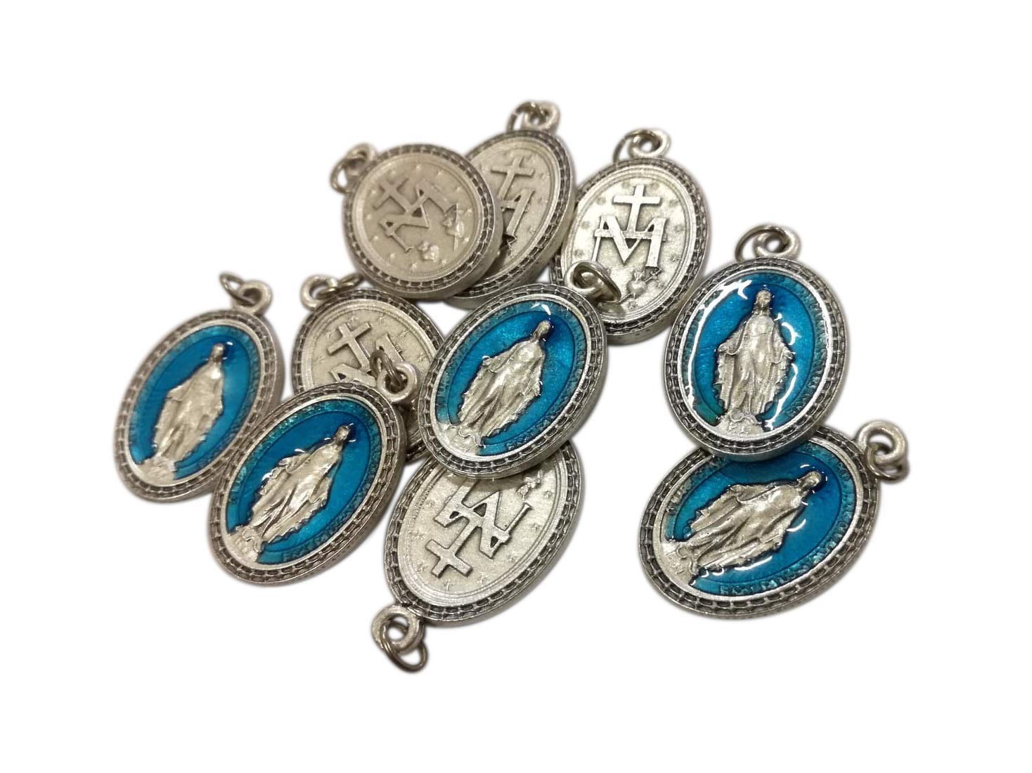 Eurofusioni Silver Plated blue Medal Miraculous Madonna - h 0,98 In - 10 pieces