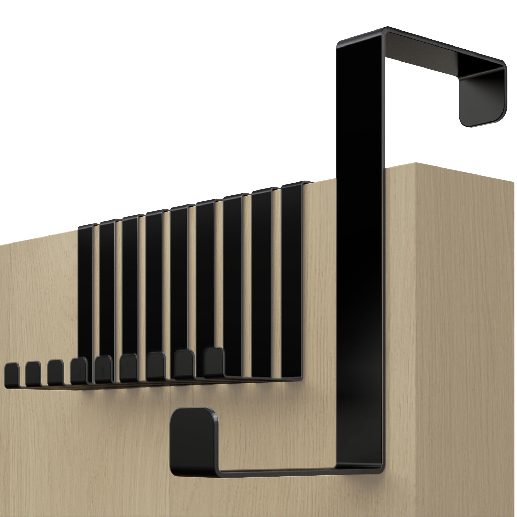 4smile Over Door Hook Set of 10 – Black Coat Hooks for Leaf Depth 3.6 cm (1.4") + 4.1 cm (1.6"), Sturdy Hangers for Clothes, Wreath Hanger