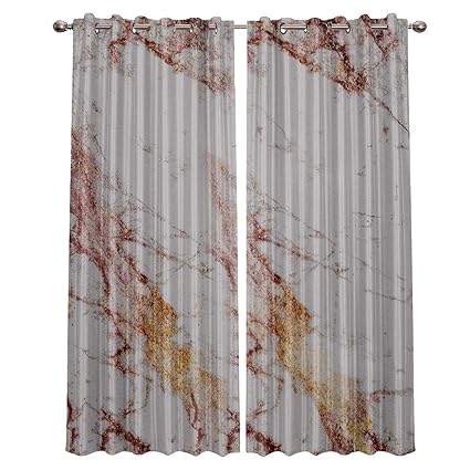 Blackout Window Curtains Rose Gold Glitter Marble Digital Printed