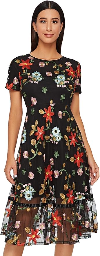 floral embroidered overlay dress