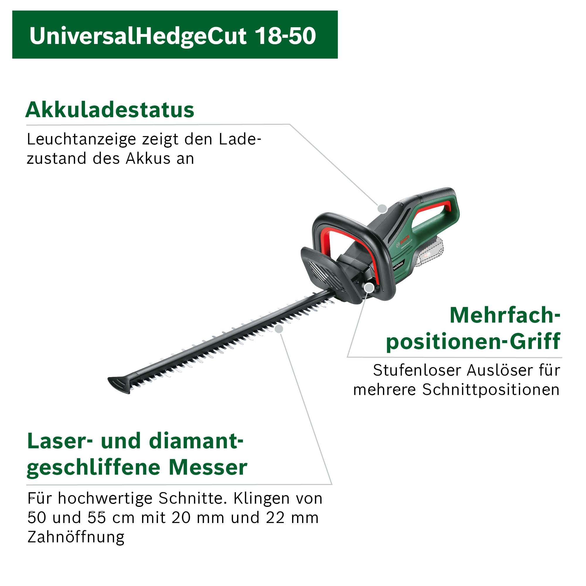 Bosch Akku-Heckenschere UniversalHedgeCut 18V-50 (ohne Akku/Ladegerät) 3