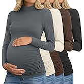 Riyiper 4 Pack Women's Maternity Turtleneck Shirts Long Sleeve Pregnancy Tops Ruched Sides Pregnant Tees Mama Clothes