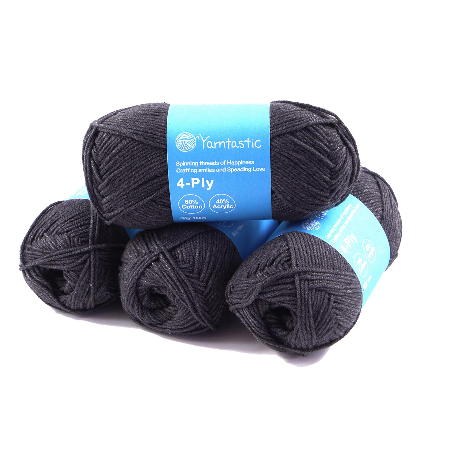 Yarntastic 50g x 4 Balls in a Pack, 4 Ply Yarn, 16 Wraps per inch (About 2.5cm), 60% Cotton 40% Acrylic Blended, 43 Colour Choices; for Knitting, Crochet, Amigurumi, Baby Blanket, Clothing and Others